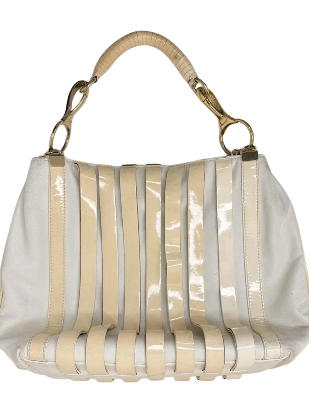 Versace Vintage Cream & Beige Leather Hobo Bag with Gold Hardware